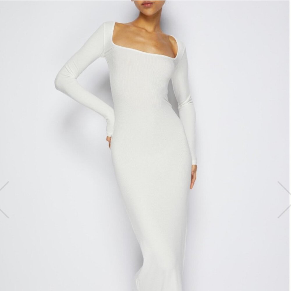 White SKIMS Body Long Sleeve Long Slip Maxi Dress